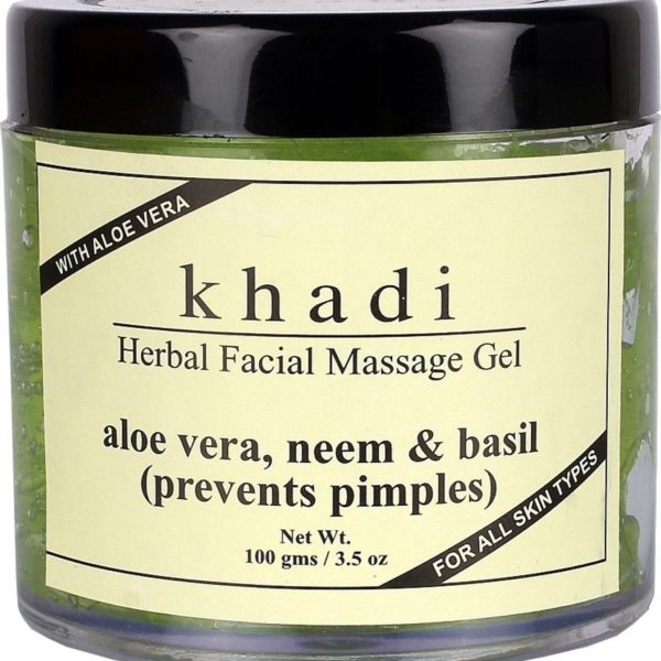 buy KHADI ALOEVERA NEEM AND BASIL (Prevents Pimple) HERBAL FACIAL MASSAGE GEL 100gm in Delhi,India