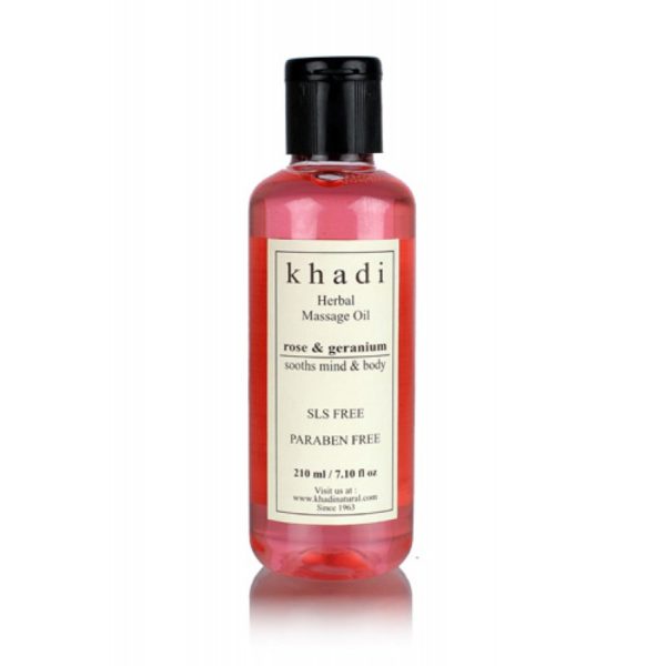 buy Khadi Natural Rose & Geranium Sooths mind & Body Herbal Massage Oil 210 ml in Delhi,India