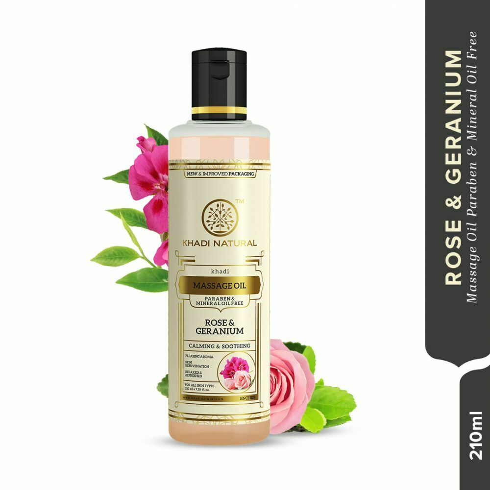 Khadi Natural Rose & Geranium Sooths mind & Body Herbal Massage Oil Paraben free