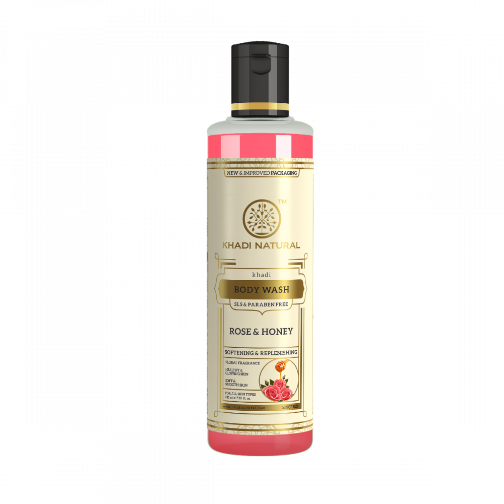 Khadi Natural Rose and Honey Body Wash- SLS & Paraben Free 210ml