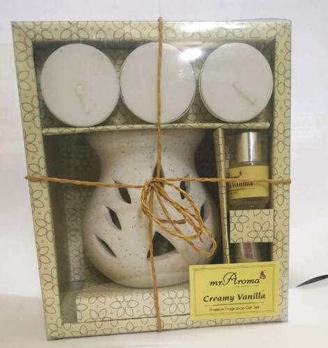 buy Mr. Aroma Creamy Vanilla Gift Set Ceramic Burner + Aroma Oil + Tea Lights in Delhi,India
