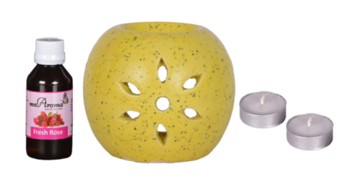 buy Mr.Aroma Handcrafted Diffuser Burner + 2 Tealight Candle & 15ml Fresh Rose Oil in Delhi,India