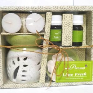 Mr. Aroma Lime Fresh Fragrance Gift Set Ceramic Burner + Aroma Oil + Tea Lights