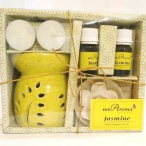 Mr. Aroma Jasmine Fragrance Gift Set Ceramic Burner + Aroma Oil + Tea Lights