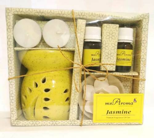 buy Mr. Aroma Jasmine Fragrance Gift Set Ceramic Burner + Aroma Oil + Tea Lights in Delhi,India