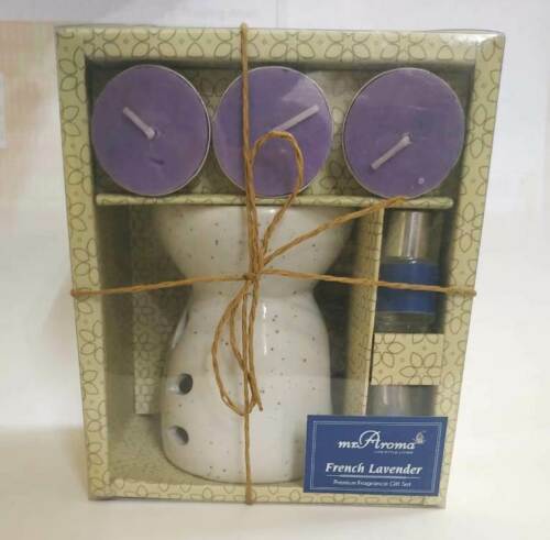 buy Mr. Aroma French Lavender Gift Set Ceramic Burner + Aroma Oil + Tea Lights in Delhi,India