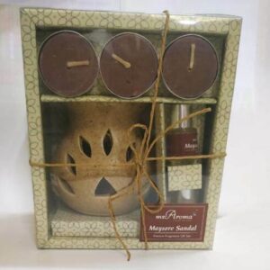 Mr. Aroma Maysore Sandal Gift Set Ceramic Burner + Aroma Oil + Tea Lights