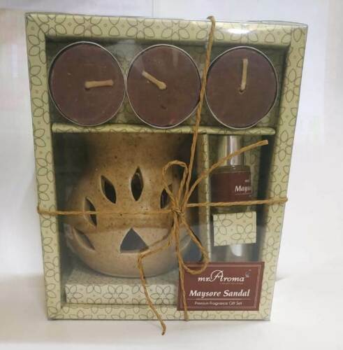 buy Mr. Aroma Maysore Sandal Gift Set Ceramic Burner + Aroma Oil + Tea Lights in Delhi,India