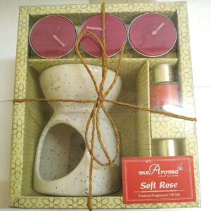 Mr. Aroma Soft Rose (Small) Gift Set Ceramic Burner + Aroma Oil + Tea Lights