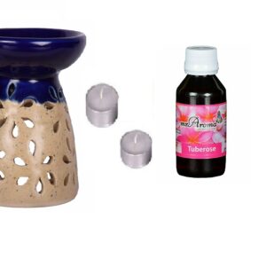 Mr. Aroma Handcrafted Small Cut Diffuser Burner + 2 Tealights + Oil of Choice