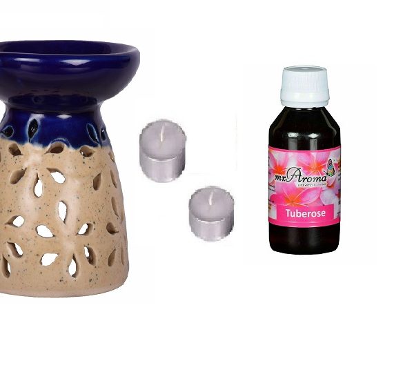buy Mr. Aroma Handcrafted Small Cut Diffuser Burner + 2 Tealights + Oil of Choice in Delhi,India