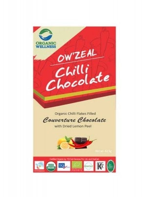 buy Organic Wellness Chilli Couverture Chocolate with Dried Lemon Peel in Delhi,India