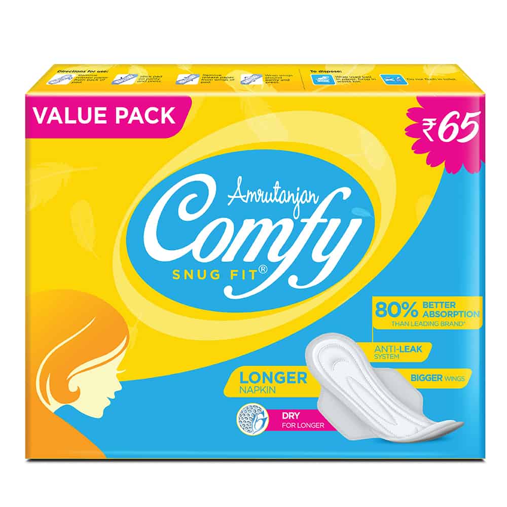 Amrutanjan Value Pack Comfy Snug Fit Sanitary Longer Napkin (18N Pads)