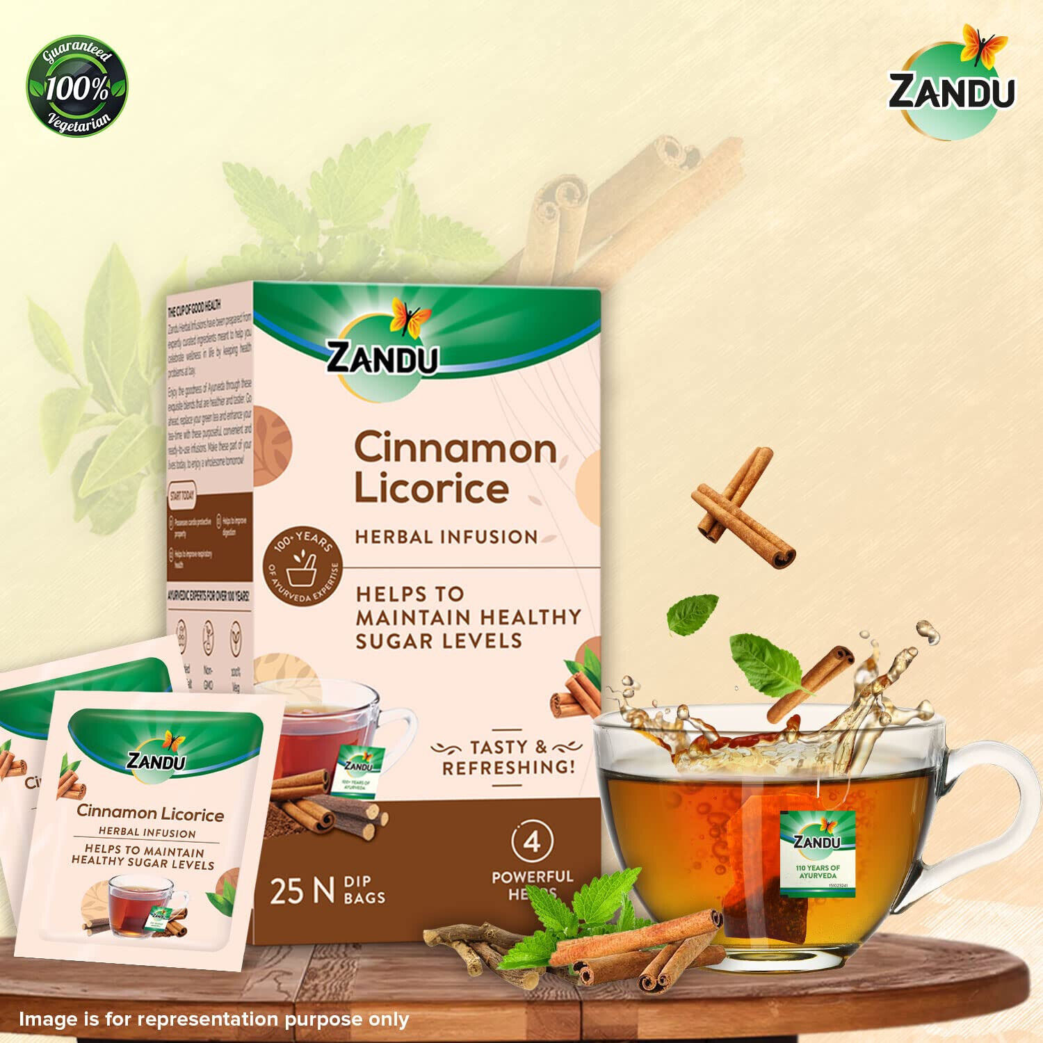 Zandu Cinnamon Licorice Herbal Infusion 25 Tea Bags